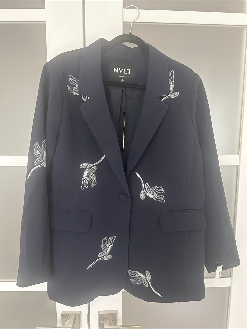 NVLT Navy Sequin Embroidered Floral Blazer